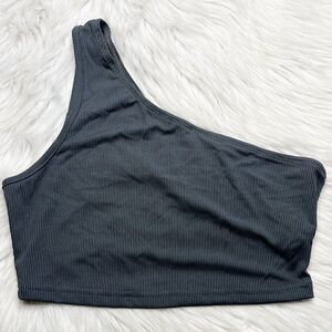 Verdusa One Shoulder Ribbed Crop Top Grey size Small